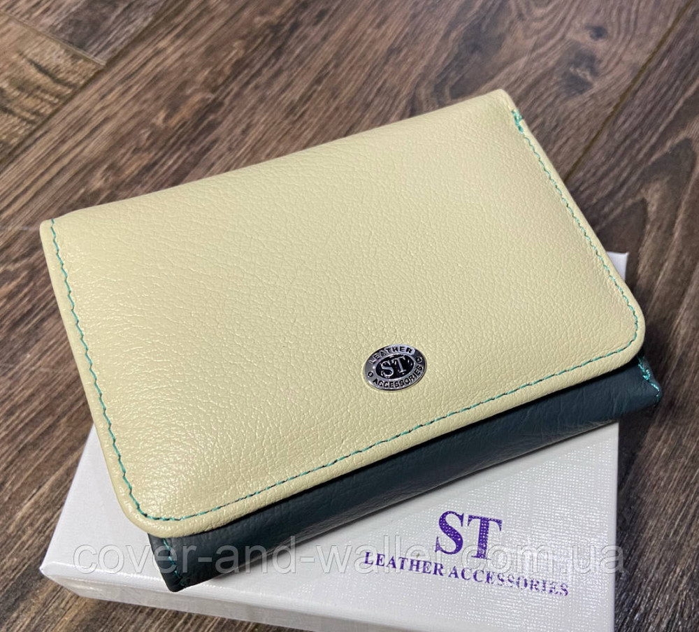 Маленький жіночий шкіряний гаманець біло-синього кольору з монетницею ST Leather 403 Київ - фото 1