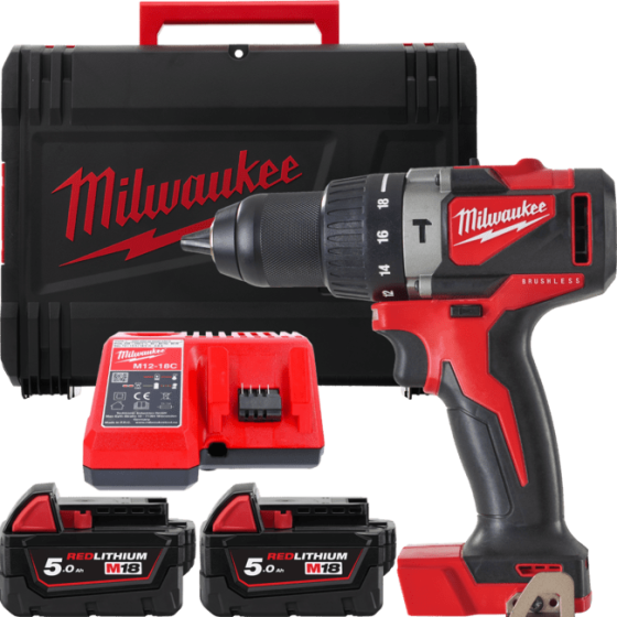 Дриль-шуруповерт з ударом акумуляторний MILWAUKEE, M18 BLPD2-502X (зарядний пристрій М12-18 С, 2 акумулятори М18 В5 5Аг, HD кейс Одеса