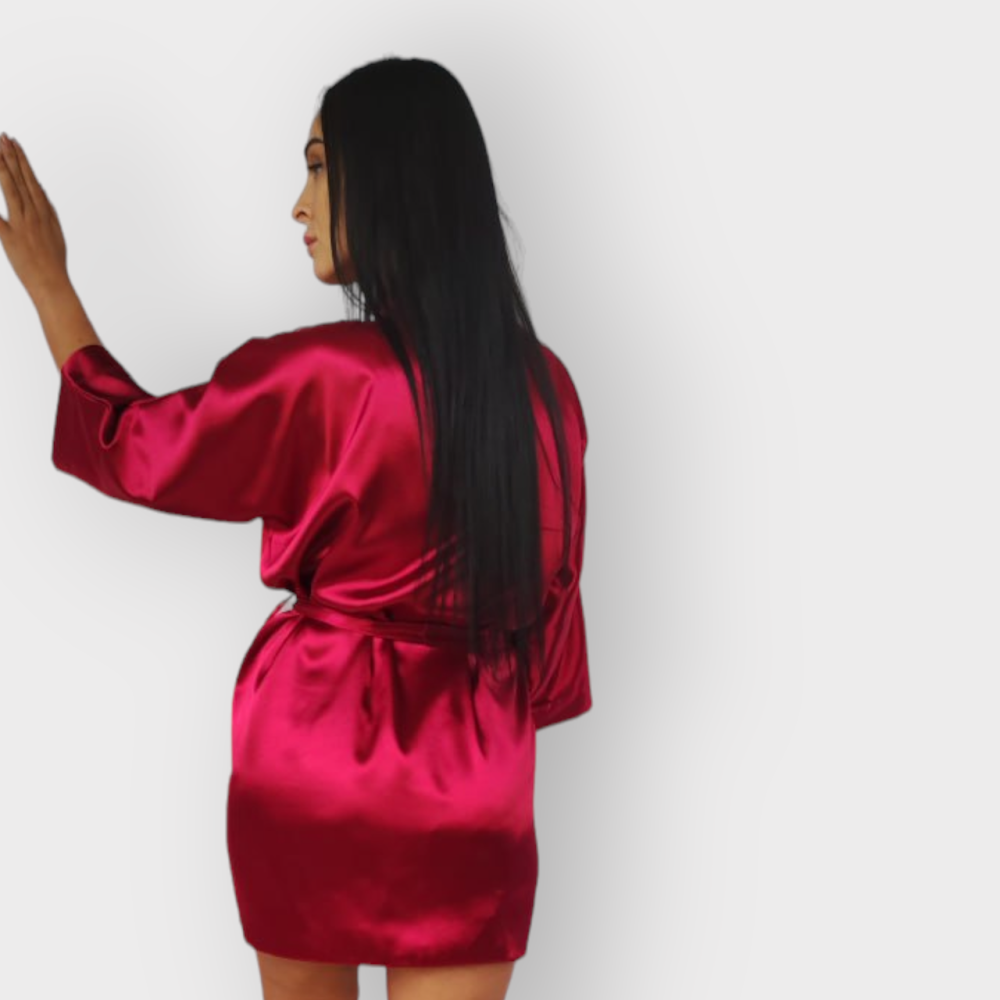 Халат женский сатиновый под пояс длина 90см Бордовый XL/XXL Харьков - изображение 9