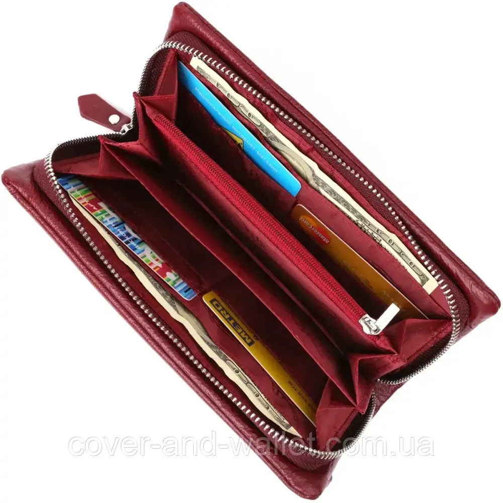 Бордовий жіночий гаманець із відділенням для телефону на блискавці ST Leather Київ - фото 7