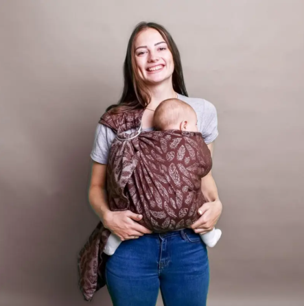 Жакардовий слінг з кільцями для малюків 0 - 36 місяців Coolbabka Feathers Шоколадний Кривий Ріг