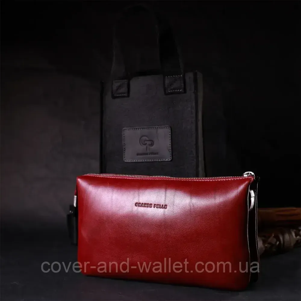 Стильный женский клатч из итальянской кожи бордового цвета Grande Pelle 70561001 Киев - изображение 10