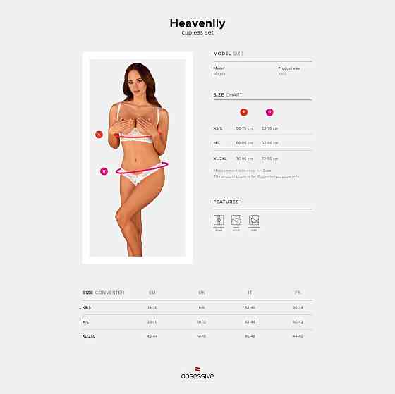 Еротичний комплект Obsessive Heavenlly 2-pcs cupless set XL/2XL, відкриті груди, з доступом Sex Aura Київ