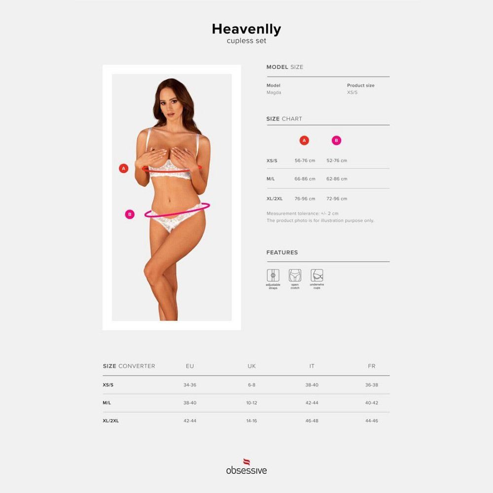 Еротичний комплект Obsessive Heavenlly 2-pcs cupless set XL/2XL, відкриті груди, з доступом Sex Aura Київ - фото 5