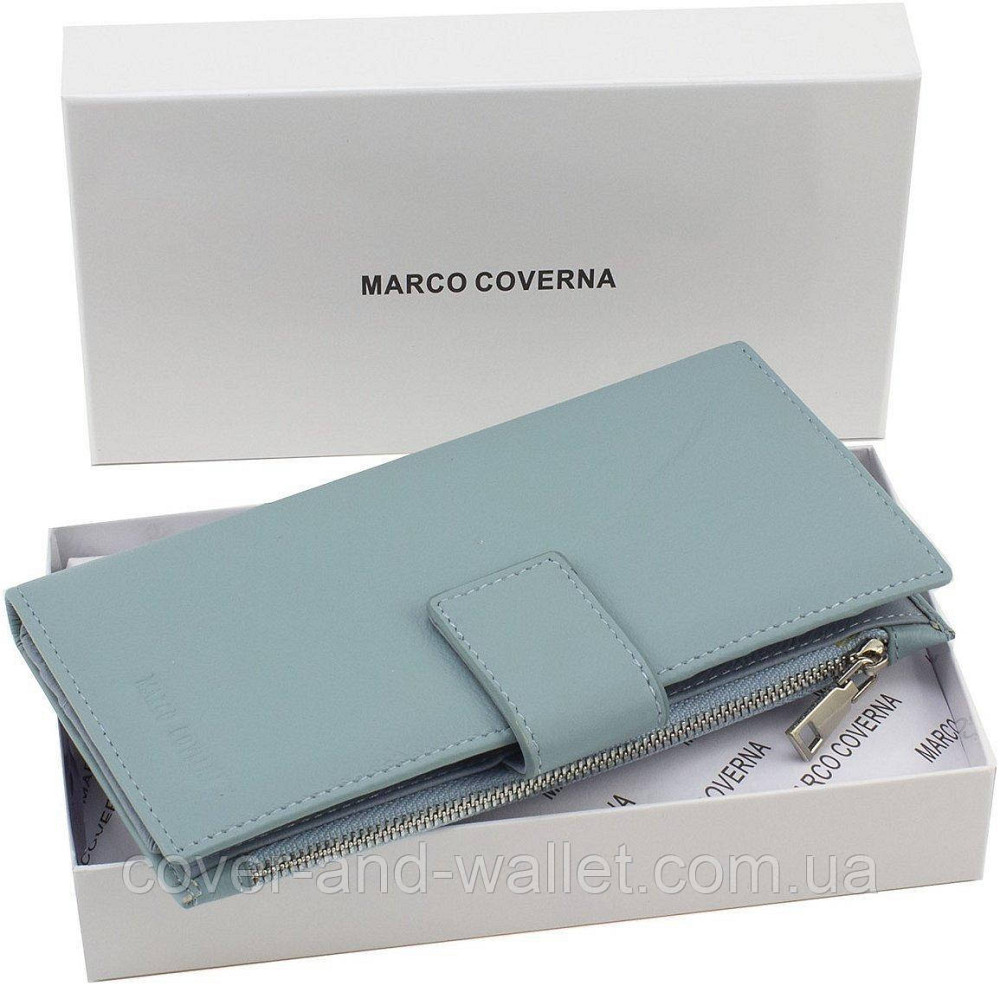 Тонкий жіночий купюрник із натуральної шкіри з хлястиком на магніті блакитного кольору Marco Coverna MC 0134 Київ - фото 7
