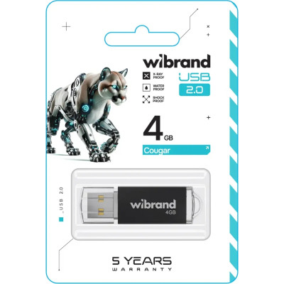 USB флеш накопитель Wibrand 4GB Cougar BlackUSB 2.0 (WI2.0/CU4P1B) Винница - изображение 2