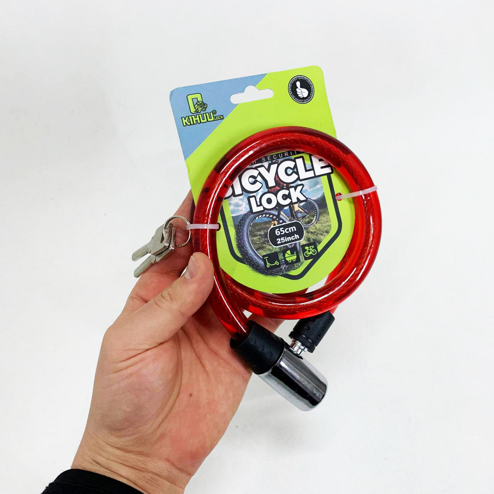 Замок велосипедний KIHUU LOCK 185, 15*65 тросовий, 2 ключі. Колір: червоний AU-54 Львів - фото 1