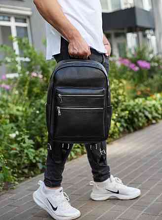 Міський чоловічий рюкзак із натуральної шкіри 41х30х17, наплічна сумка для ноутбука та документів, чорний Київ