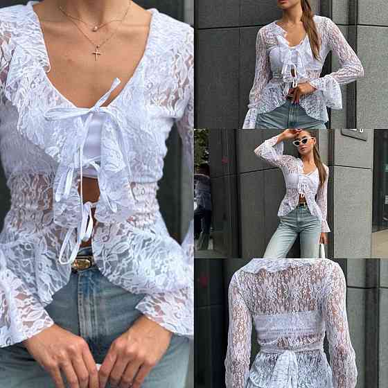 Жіноча ніжна мереживна блузка на завʼязках з турецького гіпюру Одеса