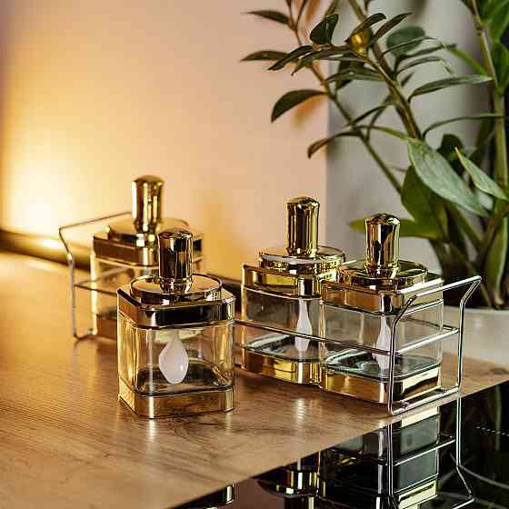 Набір банок для сипучих продуктів 4 штуки 350 мл скляні на металевій підставці HP-1336 Київ