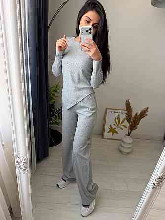 Женский стильный повседневный костюм двойка турцкий рубчик Серый, 50/52 Одесса