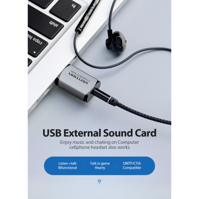 Звукова плата Vention Audio USB 1х3,5mm jack 4pin Metal (OMTP-CTIA) (CDLH0) Вінниця - фото 8
