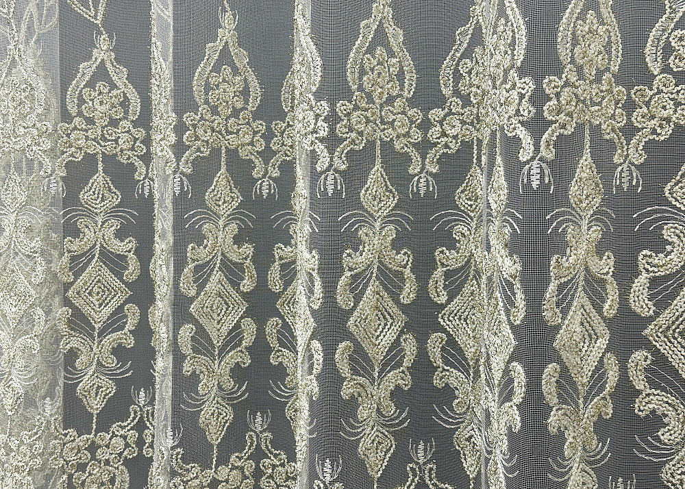 Тюль фатин "Kort" з вишивкою та люрексом колір молочний з золотистим 1568т Київ - фото 3