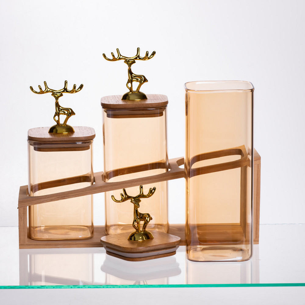 Набір банок для сипучих продуктів на бамбуковій підставці Київ - фото 3