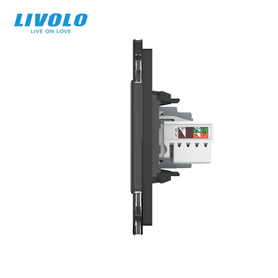 LIVOLO Розетка тримісна комбінована Силова Інтернет LIVOLO чорна матова скло Коломыя