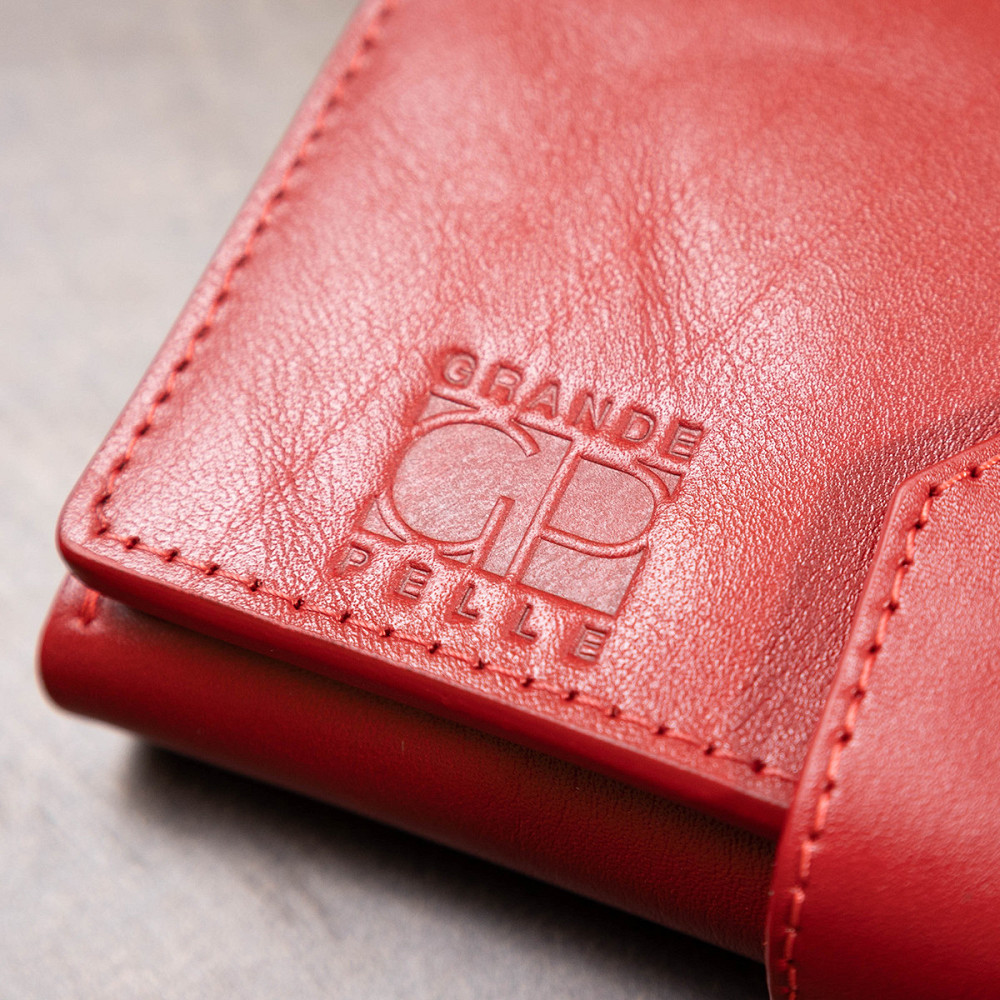 Шикарний жіночий гаманець в три складання GRANDE PELLE 11564 Червоний Київ - фото 2