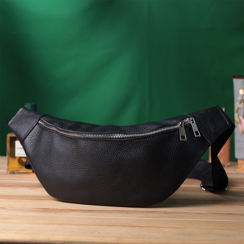 Зручна сумка-бананка унісекс з натуральної шкіри Shvigel 22824 Чорна Київ - фото 9