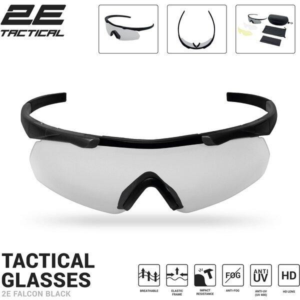 Окуляри тактичні, захисні 2E Falcon Black з EVA-футляром, 3 лінзи Київ - фото 1