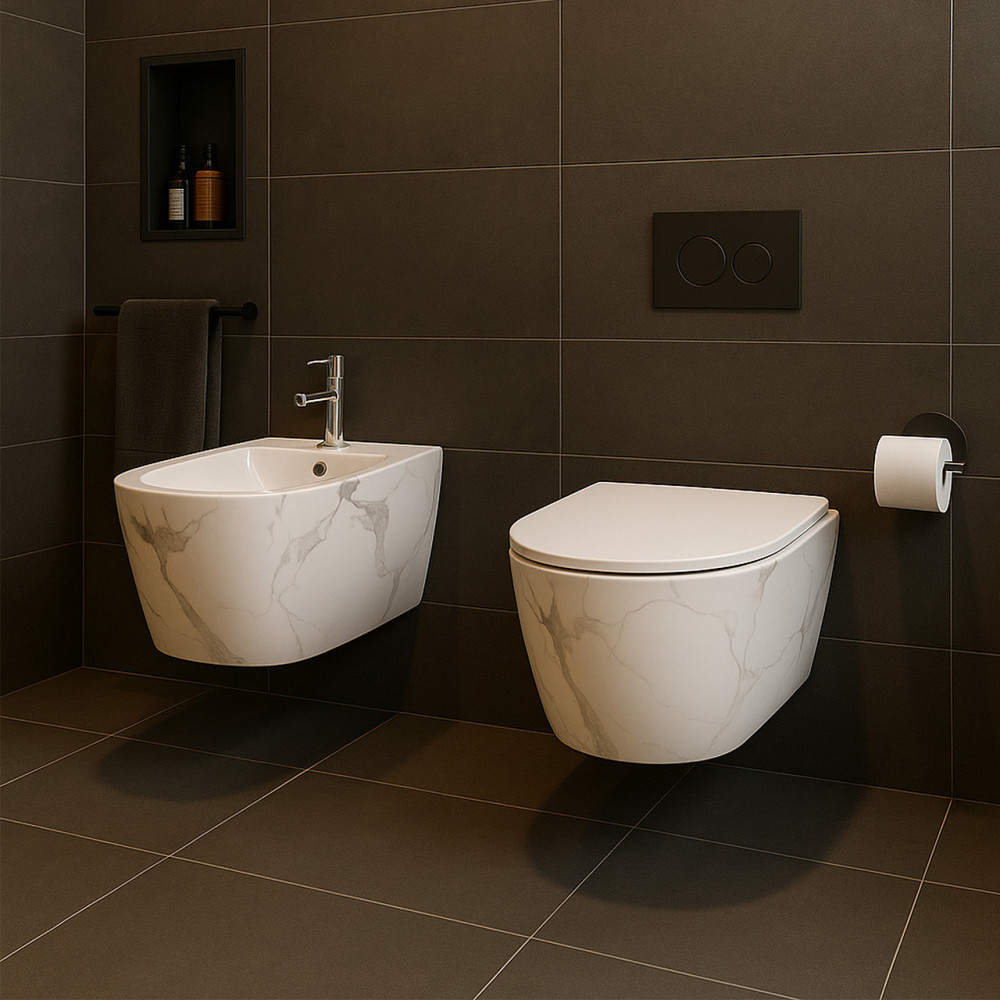 Біде підвісне Qtap Robin 515x370x350 мм, Marble QT13551381GMR Київ - фото 8