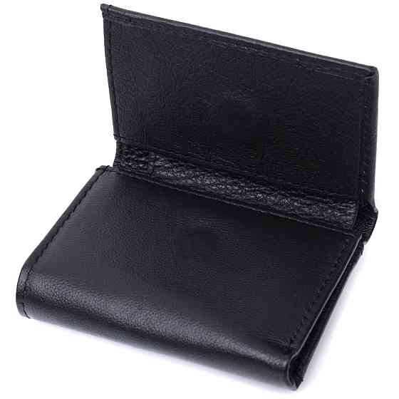Удобный компактный кошелек с монетницей из натуральной кожи ST Leather 22742 Черный Киев