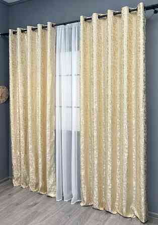 Комплект штор на люверсах VR-Textil Льон мармур Pavliani ХО № 1909ш Кремовий 150х250 см 2 шт (37-0320) Київ