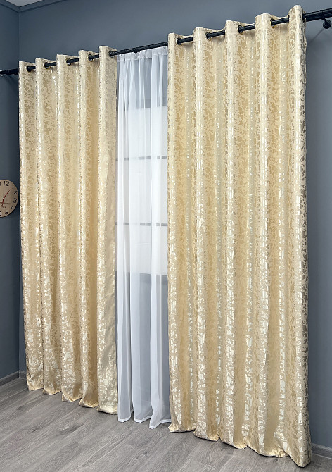 Комплект штор на люверсах VR-Textil Льон мармур Pavliani ХО № 1909ш Кремовий 150х250 см 2 шт (37-0320) Київ - фото 4