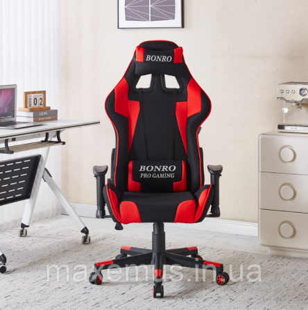 Кресло геймерское из ткани с регулировкой подлокотников B-142 компьютерное кресло для геймера черно-красное Мостиска
