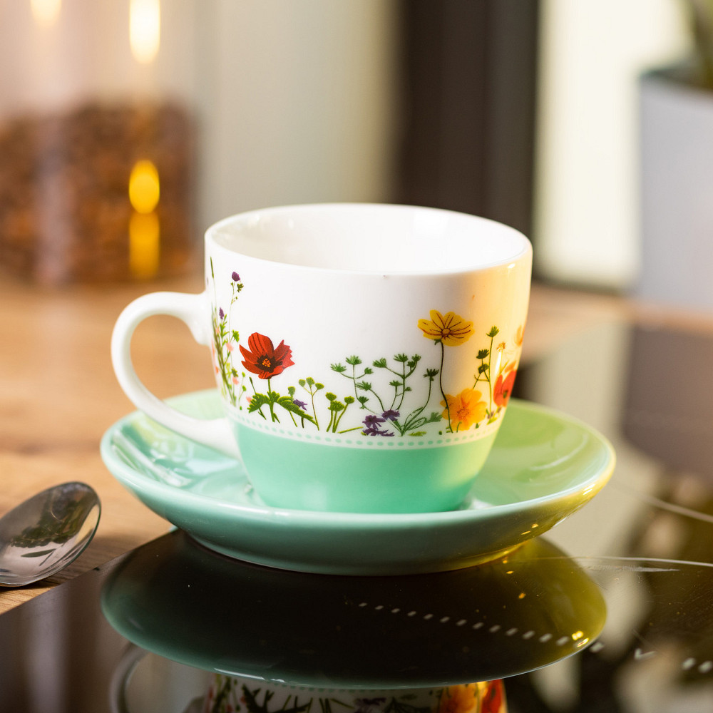 Liling Rongxiang Ceramic порцелянова чашка з блюдцем 250 мл з квітами Зелена RX-N24723GR Киев - изображение 5