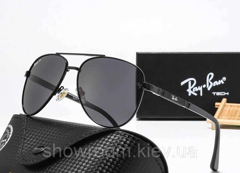 Мужские солнцезащитные очки авиаторы с поляризацией Ray ban 58517 black Киев - изображение 1