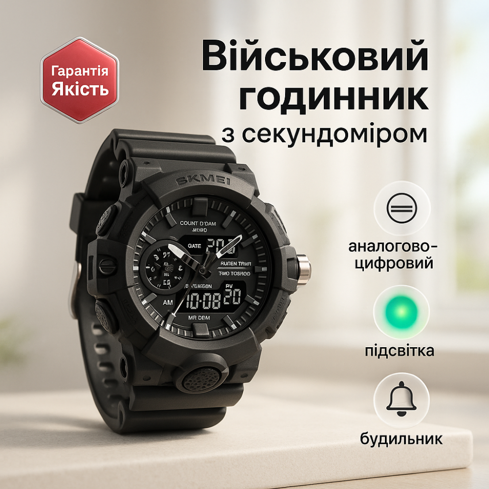 Спортивний годинник з секундоміром, Водонепроникний чоловічий годинник Фірмовий спортивний AC-11 Львів - фото 4