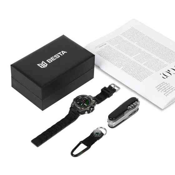 Мужские водостойкие наручные часы Besta Box Tattoo ВСУ Set с компасом + подарочный набор Винница