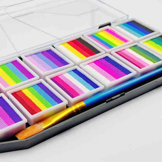 Краски для бодиарта на водной основе 12 комбинаций цветов, водорастворимый пигмент, с кисточкой 23х12х2 см Каменец-Подольский