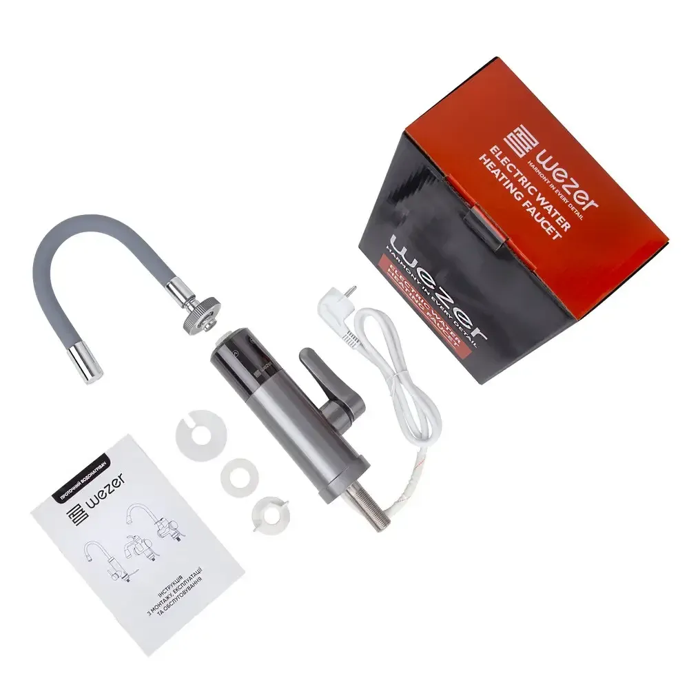 Проточный водонагреватель для кухни WEZER SDR-G19TC-Grey гибкий излив, серый Киев - изображение 2