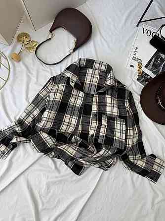 Женская базовая теплая рубашка в клетку ворсистая байка Одесса