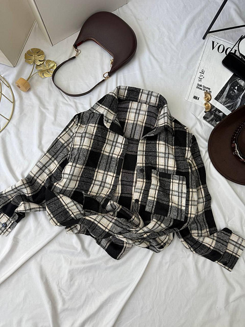 Женская базовая теплая рубашка в клетку ворсистая байка Одесса - изображение 1