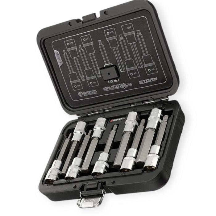 Набір головок - вставок 1/2" 6 граней HEX 9шт 4-17 мм, 100мм, S2 (футляр) Storm Мукачево - фото 1