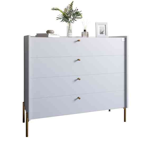 Комод с 4 ящиками LION Wood с золотыми ножками 100х90х45 см Нимфея Альба (белый) (LION-042969) ТОП Львов