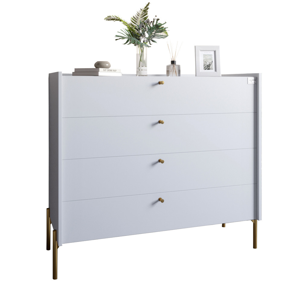 Комод с 4 ящиками LION Wood с золотыми ножками 100х90х45 см Нимфея Альба (белый) (LION-042969) ТОП Львов - изображение 2