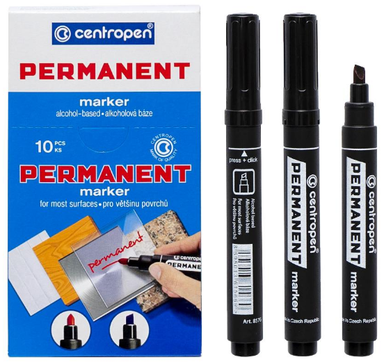 Маркер перманентний "Centropen" 8576 чорний (клиноподіб.) 1-4,6 мм, шт Київ - фото 1