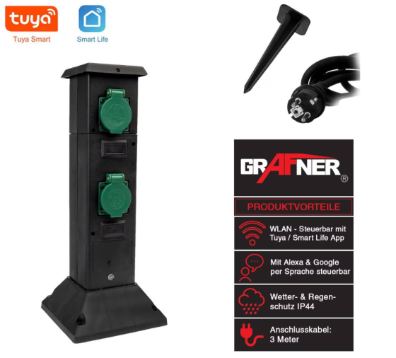 Розумна садова розетка Grafner (на 4 гнізда, Smart Home, IP44) (товар з вітрини) Луцьк