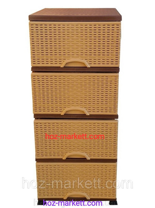Комод пластиковий тумба на 4 ящики elif ротанг Туреччина беж з коричневим Харків - фото 3