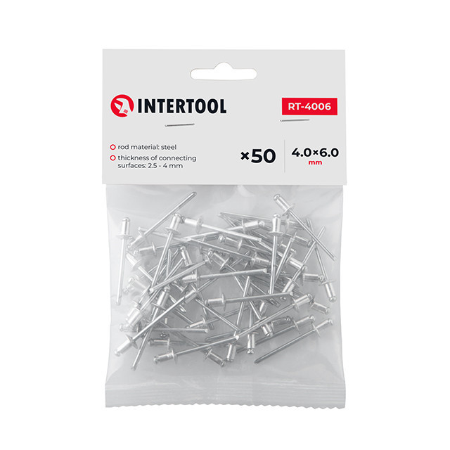 Заклепка алюмінієва, 4,0×6,0 мм, 50 шт. INTERTOOL RT-4006 Київ - фото 1