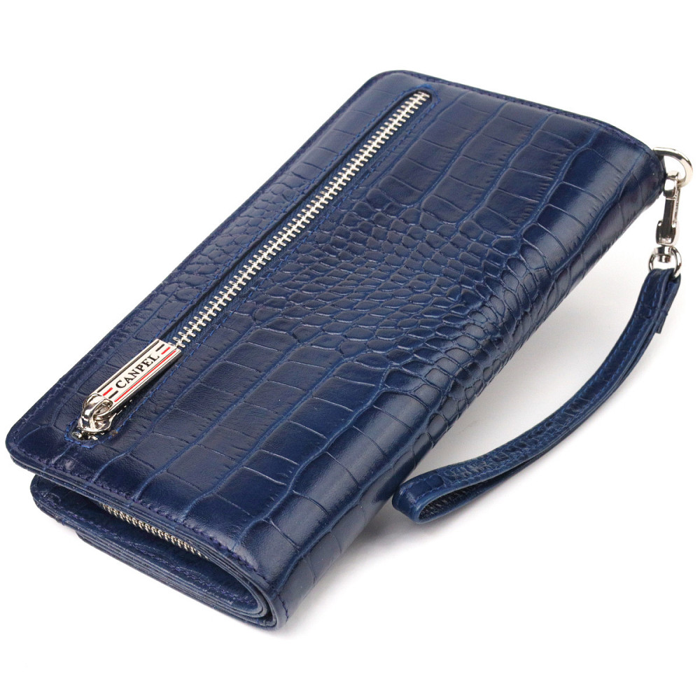Интересное портмоне клатч из натуральной кожи с тиснением под крокодила CANPELLINI 21539 Синее Киев - изображение 2