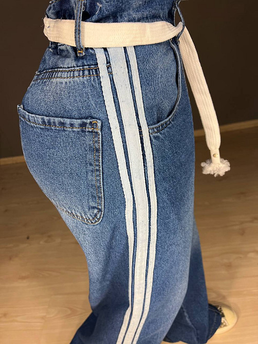 Джинсы женские Vonnavi 413-240 палаццо с лампасами пояс резинка шнурок синие, синий, 26, 26, 68 см,  Одесса - изображение 9