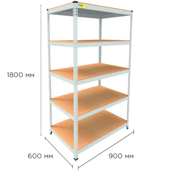 Металевий стелаж Emby Light Series (розмір 1800х900x600мм) 5 полиць ДСП до 100кг Білий Київ