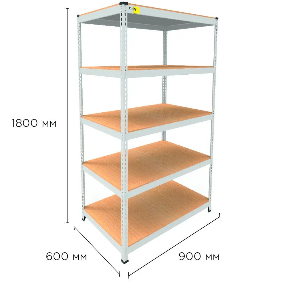 Металевий стелаж Emby Light Series (розмір 1800х900x600мм) 5 полиць ДСП до 100кг Білий Київ - фото 3