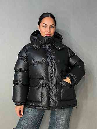 Куртка женская A-N 30046 глянцевая пуффер удлиненная с капюшоном S-M, черный, SM Киев