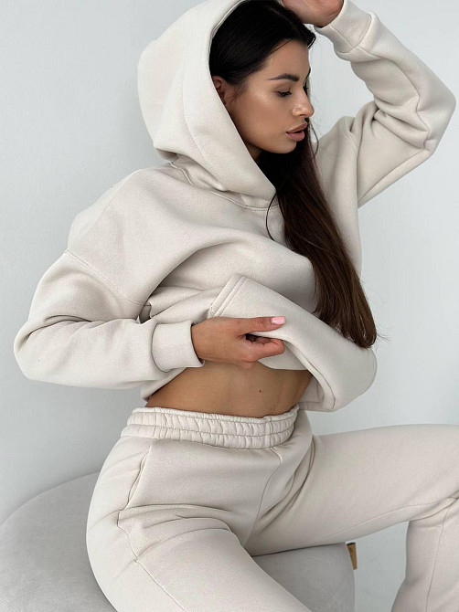 Женский спортивный теплый костюм оверсайз на флисе Светлый Бежевый XXL Харьков - изображение 1