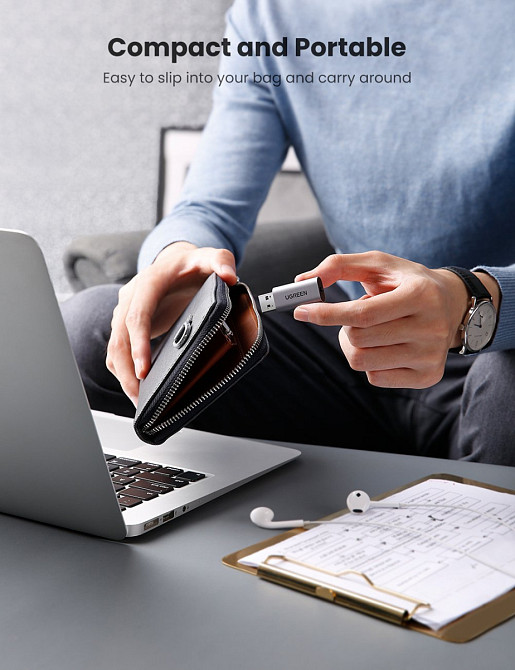 Зовнішня звукова карта USB 2.0 to 3.5m Аудіоптер TRS стерео OMTP/CTIA UGREN CM383 (Сіра) Николаев - изображение 6