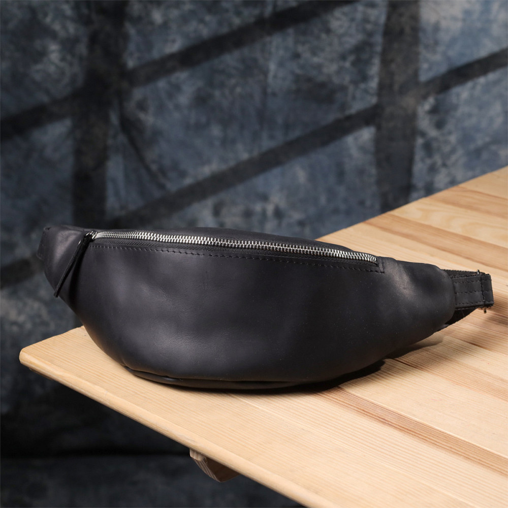 Надежная сумка бананка для мужчин из винтажной натуральной кожи Shvigel 23138 Черный Киев - изображение 9